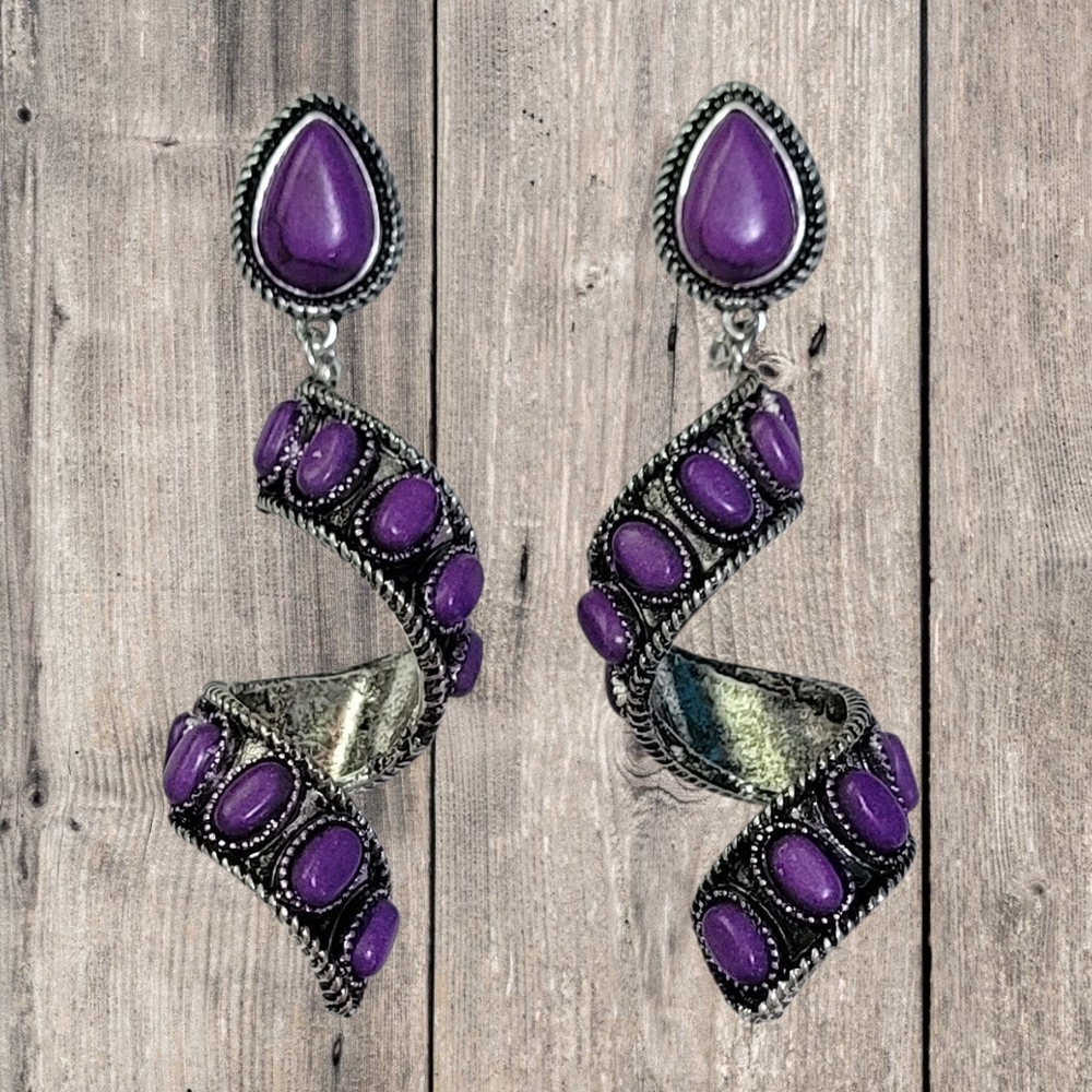 Western Purple Spiral Stone Earrings New